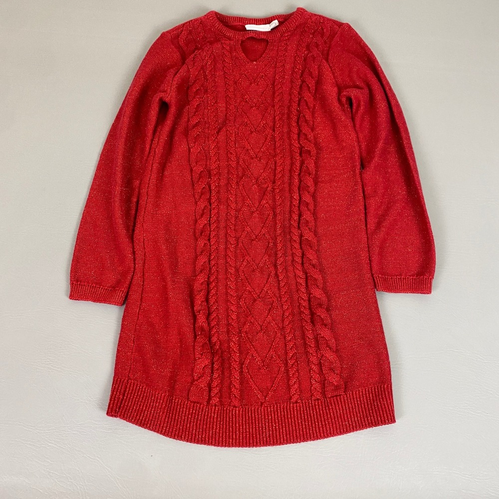 The Childrens Place‎ Sweater Dress Size 14 / XL Girls Red Sparkle Cable Knit